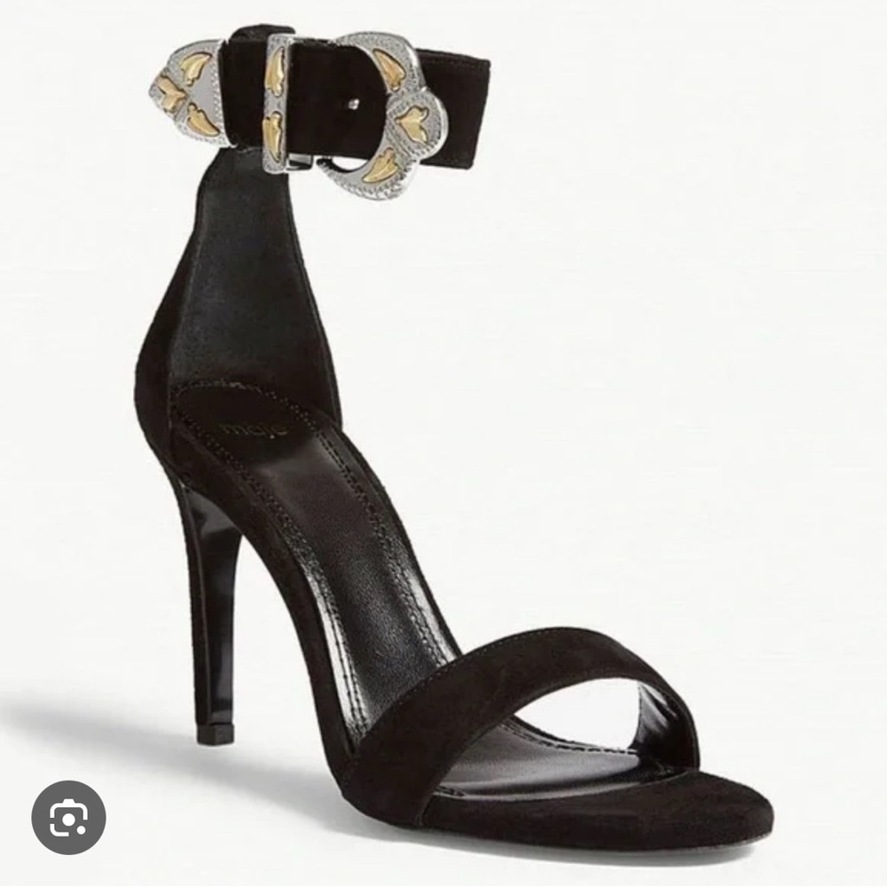 Maje Black Heels with Gold Buckle Detail